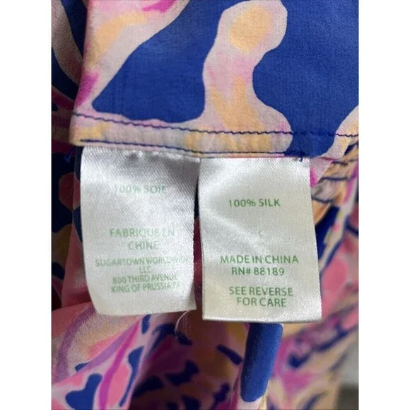 Lilly Pulitzer Silk Blouse Multicolor Oversized Size XXS -S (Read Measurements) - Picture 8 of 9